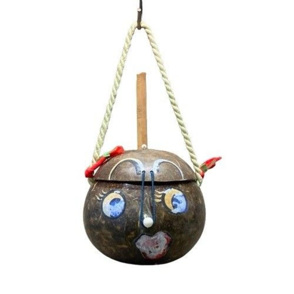 Vintage Hand Painted Coconut Shell Purse Phillipines Girl Face Pigtails Souvenir